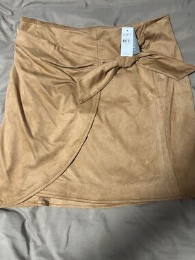 LOFT Camel Faux Suede Wrap Mini Skirt with Front Tie